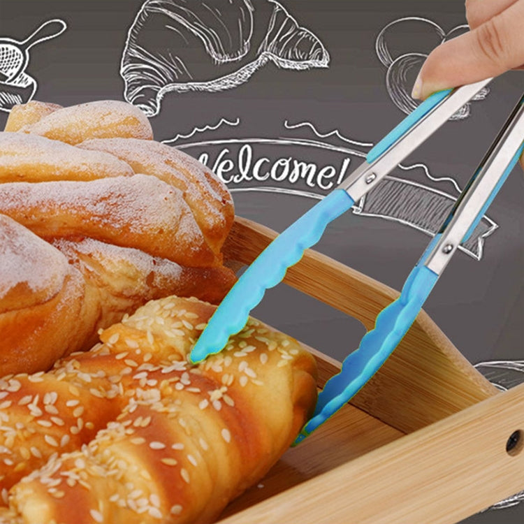 Kitchen Silicone Cooking Salad Stainless Steel Handle Food Clip(Blue) by bashfashion