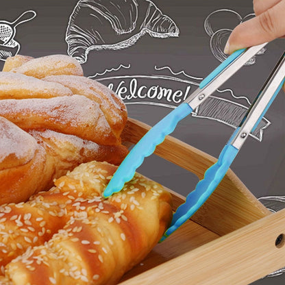 Kitchen Silicone Cooking Salad Stainless Steel Handle Food Clip(Blue) by bashfashion