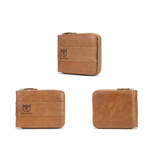 BULL CAPTAIN 025 Leather First-Layer Cowhide Wallet Multi-Function Card Tap Wallet(Yellow Brown) by BULL CAPTAIN