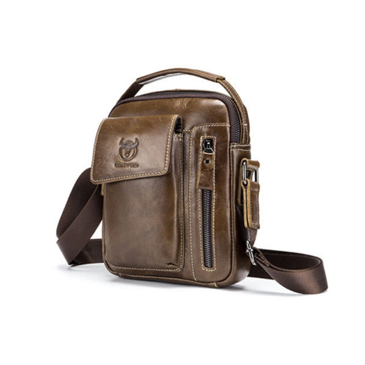 BULL CAPTAIN 037 First-Layer Cowhide Messenger Bag Male Soft Leather Shoulder Bag(Chestnut Brown) by BULL CAPTAIN