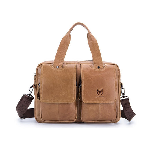 BULL CAPTAIN 042 Men Leather Single-shoulder Messenger Bag Cowhide Handheld Briefcase(Yellow Brown) by BULL CAPTAIN