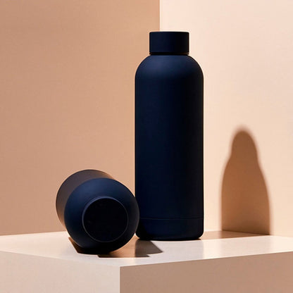 Stainless Steel Outdoor Matte Water Bottle Portable Sports Water Cup Rubber Paint Insulation Cup(Indigo) by bashfashion