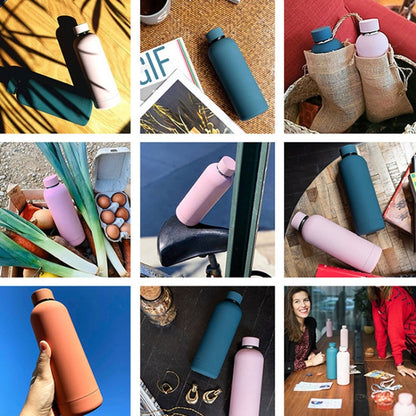 Stainless Steel Outdoor Matte Water Bottle Portable Sports Water Cup Rubber Paint Insulation Cup(Khaki) by bashfashion