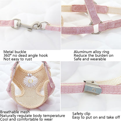 ZiChen Plain Embroidery Dog ??Traction Rope Pet Chest Strap, Size: M(Pink) by bashfashion