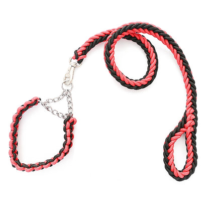 Dog Leash Braided Belt Pet Explosion-Proof Leash, Size: M(Chain Red+Black) by bashfashion