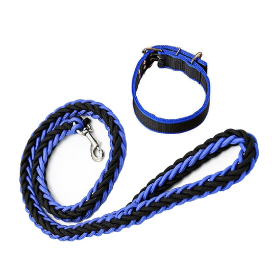 Dog Leash Braided Belt Pet Explosion-Proof Leash, Size: L(Collar Blue+Black) by bashfashion