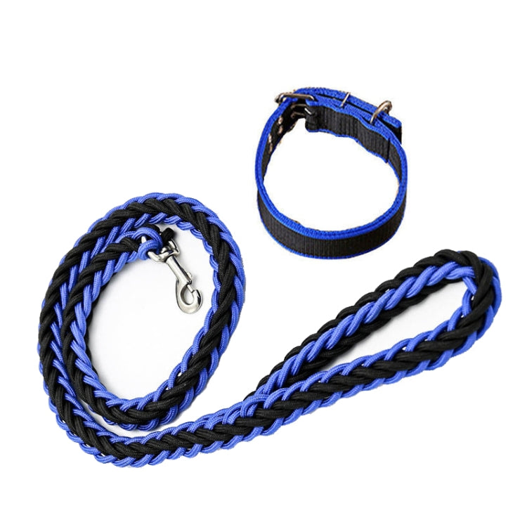 Dog Leash Braided Belt Pet Explosion-Proof Leash, Size: XL(Collar Blue+Black) by bashfashion