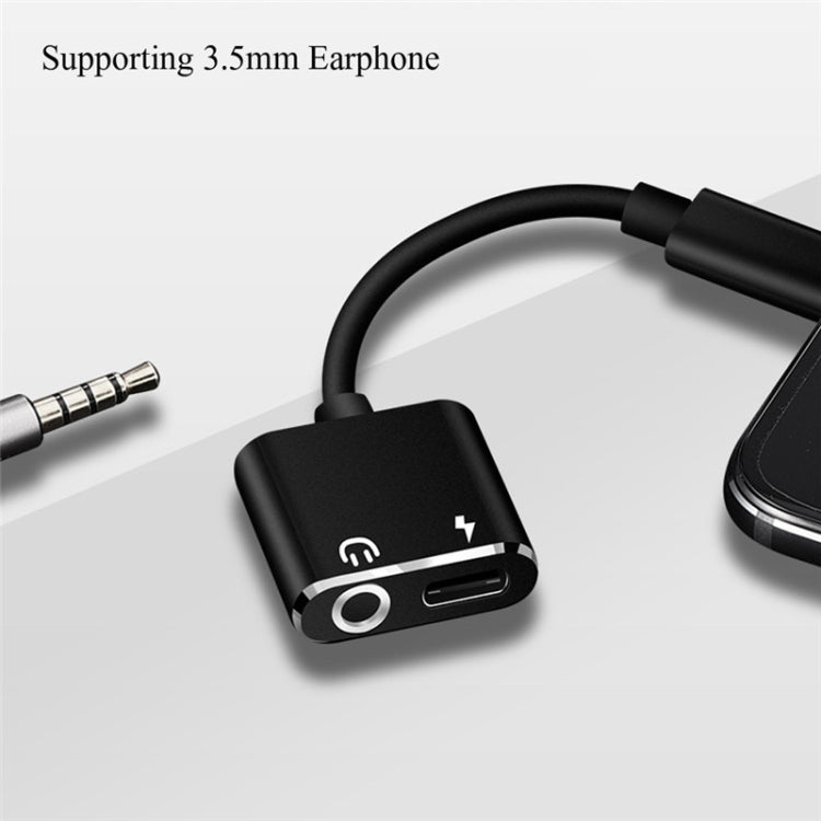 USB-C / Type-C to 3.5mm Aux + USB-C / Type C Earphone Adapter Charger Audio Cable(black) by bashfashion