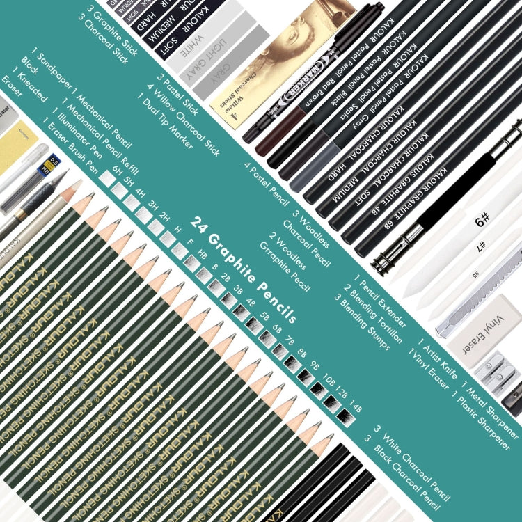 KALOUR 70 in 1 Sketch Pencil Iron Box Set Sketch Tool Set Fine Art Painting Pencil(Black) by KALOUR