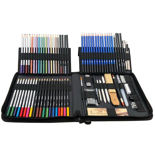 KALOLR YW-PC083 83 in 1 Portable Sketch Tool Water-Soluble Color Lead Metal Color Lead Combination Sketch Drawing Set(Black) by KALOLR