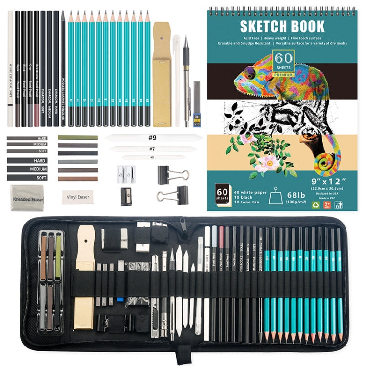 50 in 1 Sketch Pencil Tool Set High-Gloss Metal Pen Carbon Pen Painting Art Set(Black) by bashfashion