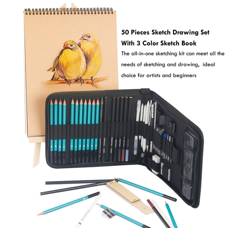 50 in 1 Sketch Pencil Tool Set High-Gloss Metal Pen Carbon Pen Painting Art Set(Black) by bashfashion