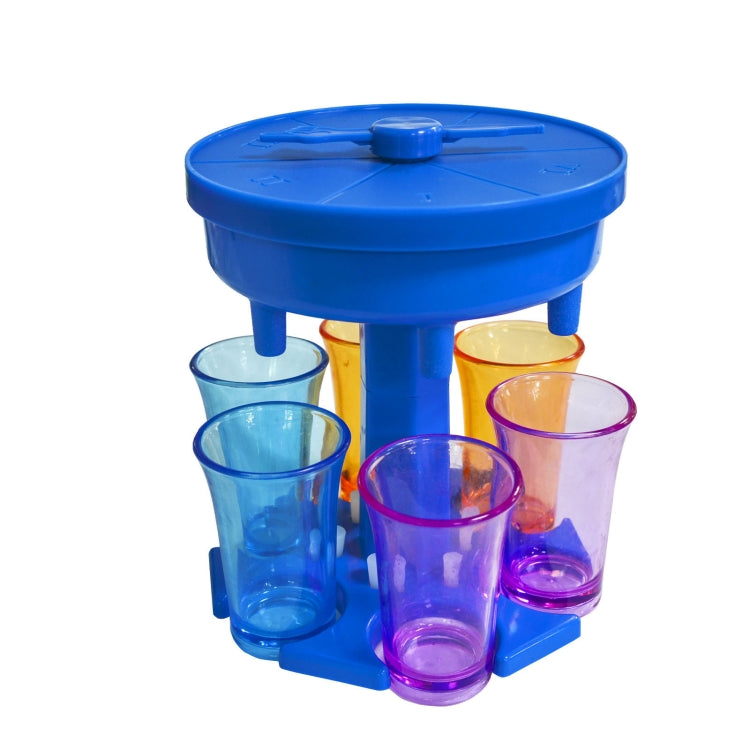 6 Cups Wine Dispenser Automatic Diversion Wine Pourer With Game Turntable, Style: Round Blue with Color Cup by bashfashion