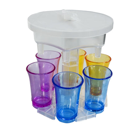 6 Cups Wine Dispenser Automatic Diversion Wine Pourer With Game Turntable, Style: Hexagon Transparent with Color Cup by bashfashion