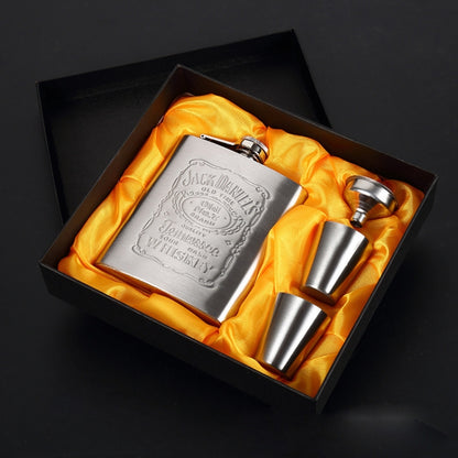 Portable Stainless Steel Hip Flask Set With Wine Glass Funnel(7OZ Jack Yellow Grunge) by bashfashion