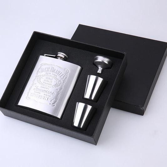 Portable Stainless Steel Hip Flask Set With Wine Glass Funnel(7OZ Jack Black Core) by bashfashion