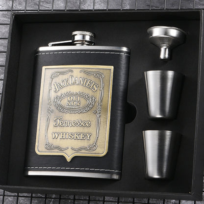 Portable Stainless Steel Hip Flask Set With Wine Glass Funnel, Style: 8OZ Old Jack Patch Core by bashfashion