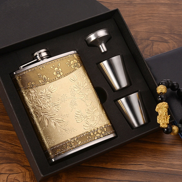 Portable Stainless Steel Hip Flask Set With Wine Glass Funnel, Style: 8OZ Yellow Floral Pattern Core by bashfashion