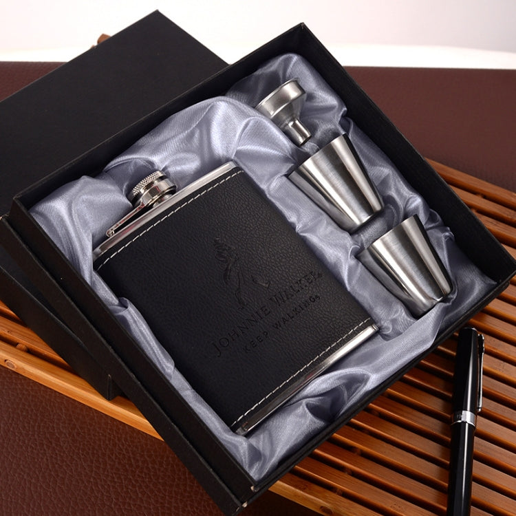 Portable Stainless Steel Hip Flask Set With Wine Glass Funnel, Style: 7OZ Black Leather Old Man Gray by bashfashion
