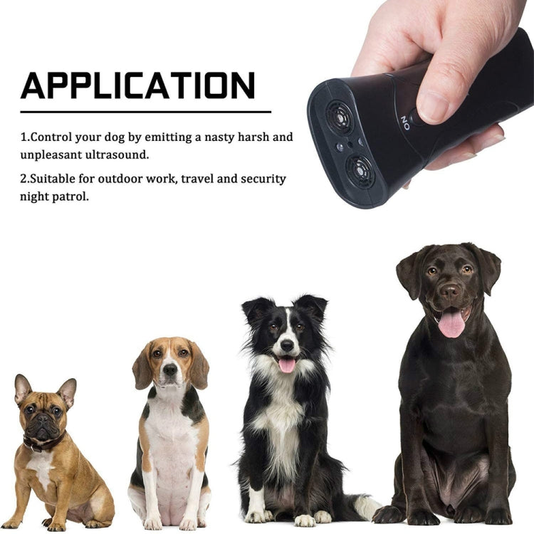 LED Flashlight Ultrasonic Dog Repeller Portable Dog Trainer, Colour: Double black(Colorful Package) by bashfashion
