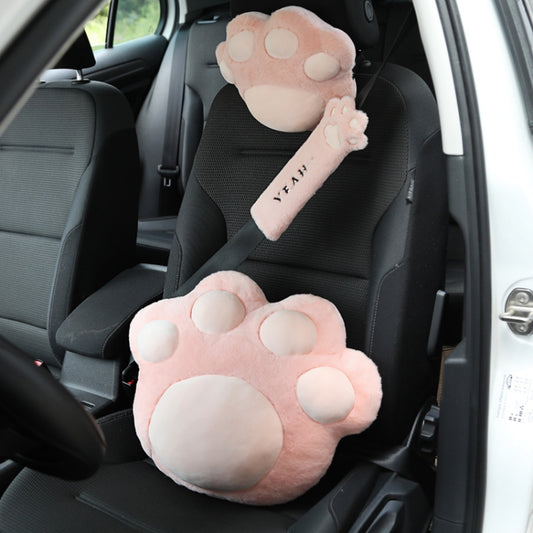 Car Plush Head Pillow Cat Claw Car Neck Pillow Car Female Decorative Supplies, Colour: Pink Headrest by bashfashion