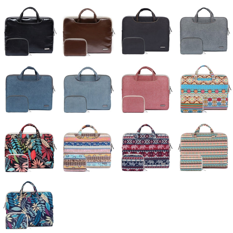 LiSEN LS-116 Simple Laptop Bag Business Laptop Liner Bag, Size: 15.6 inch(Canvas Colorful Leaves Blue) by LiSEN