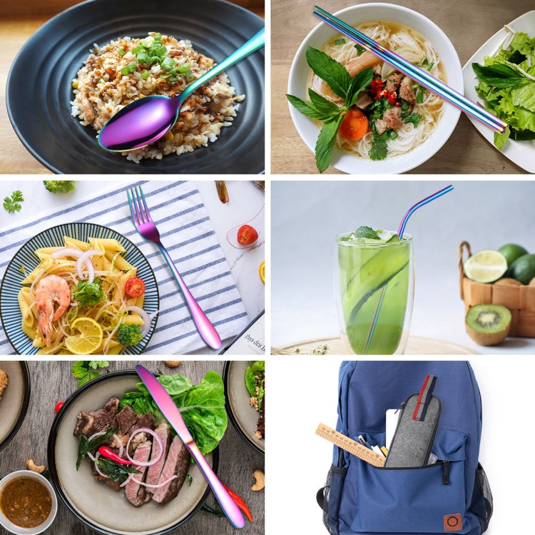 7 in 1 Cutlery Spoon Chopsticks And Straw Set Stainless Steel Portable Cutlery Set, Specification: Rose+ Light Bag by bashfashion