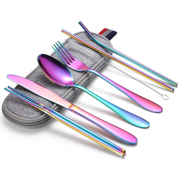 7 in 1 Cutlery Spoon Chopsticks And Straw Set Stainless Steel Portable Cutlery Set, Specification: Symphony + Light Bag by bashfashion