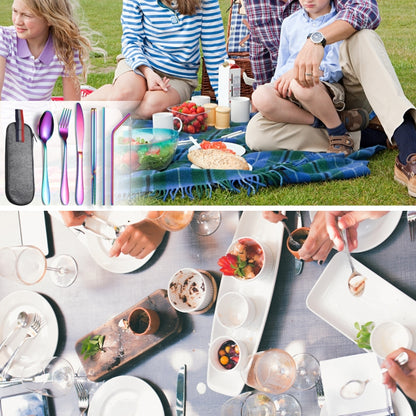 7 in 1 Cutlery Spoon Chopsticks And Straw Set Stainless Steel Portable Cutlery Set, Specification: Rose + Deep Bag by bashfashion