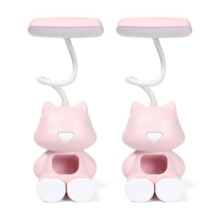 2 PCS FY6601 Cartoon Pen Holder Reading Desk Lamp LED Eye Protection Dormitory Student Bedroom Lamp(Pink) by bashfashion