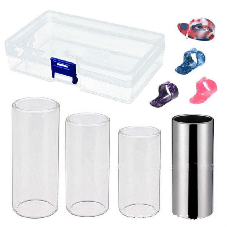 M02219 4 in 1 Plexiglass Slid Bar + Stainless Steel Slid Bar + Celluloid Guitar Finger Pick + Plastic Box Set by bashfashion