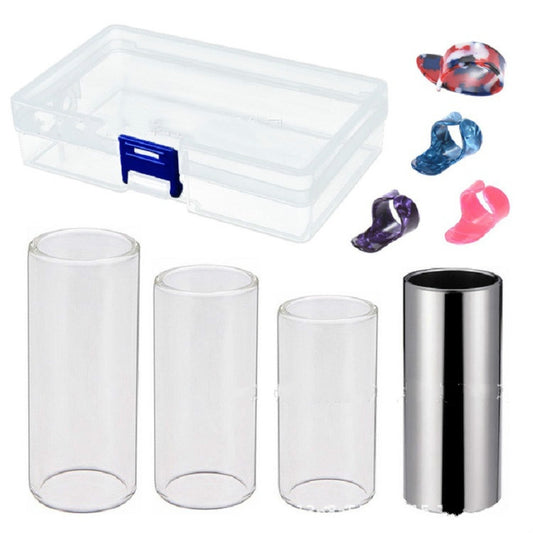 M02219 4 in 1 Plexiglass Slid Bar + Stainless Steel Slid Bar + Celluloid Guitar Finger Pick + Plastic Box Set by bashfashion