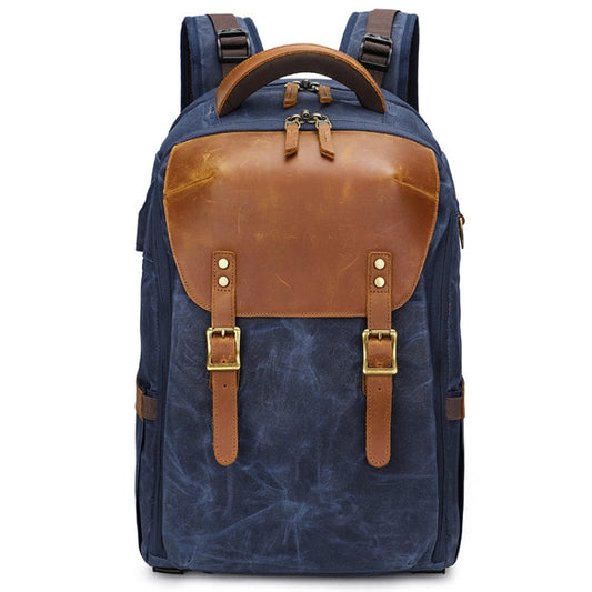 K805 Waterproof Batik Canvas Camera Backpack Outdoor Liner Shoulder Photography Bag(Blue) by bashfashion