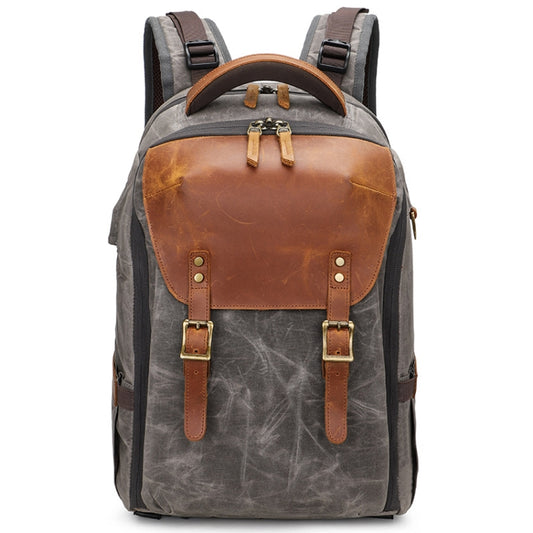K805 Waterproof Batik Canvas Camera Backpack Outdoor Liner Shoulder Photography Bag(Grey) by bashfashion