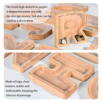 Wooden English Alphabet Piggy Bank Transparent Acrylic Piggy Bank(G) by bashfashion