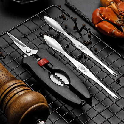 Crab Tool 304 Stainless Steel Crab Fork Crab Scissors Crab Needle,Style: 2 Fork 1 Knife by bashfashion