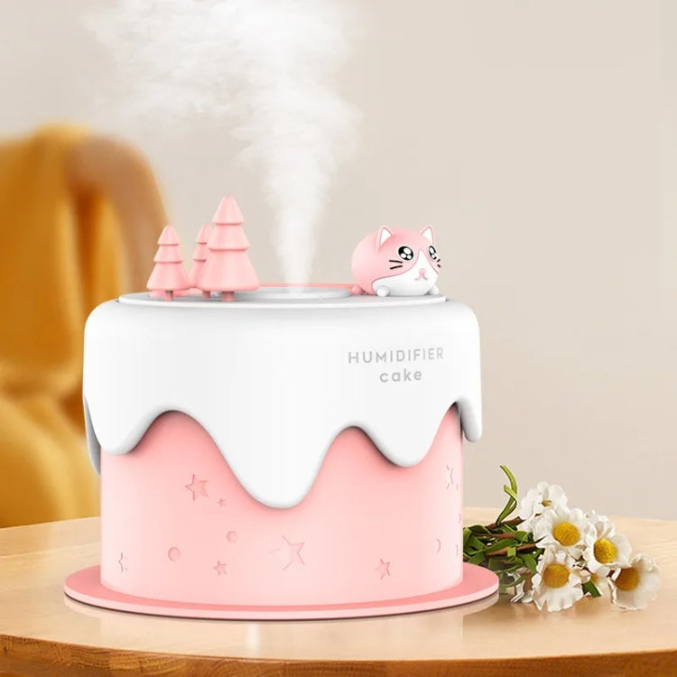M328 Battery Type Mini Desktop Night Light Cartoon Cake Silent Spray Humidifier(Pink) by bashfashion