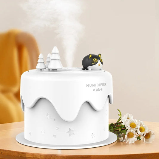 M328 Battery Type Mini Desktop Night Light Cartoon Cake Silent Spray Humidifier(White) by bashfashion