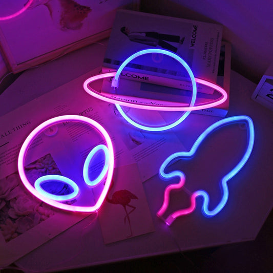 LED Personalized Neon Decorative Light Modeling Light USB Battery Box Dual Purpose, Spec: Rocket by bashfashion