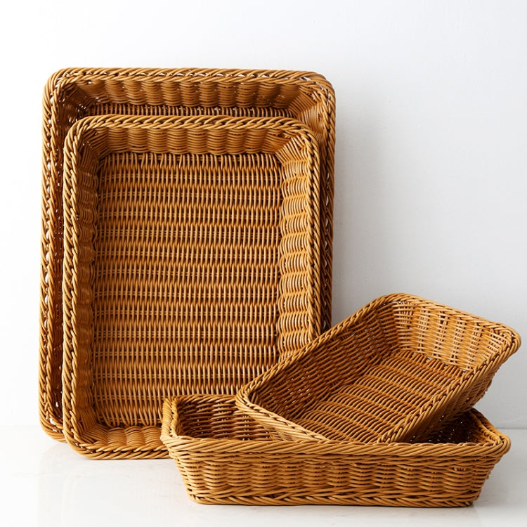 A1744 Rattan Basket Food Fruit Storage Basket Rectangular Fruit Plate, Size: Small by bashfashion