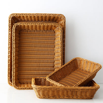 A1744 Rattan Basket Food Fruit Storage Basket Rectangular Fruit Plate, Size: Medium by bashfashion