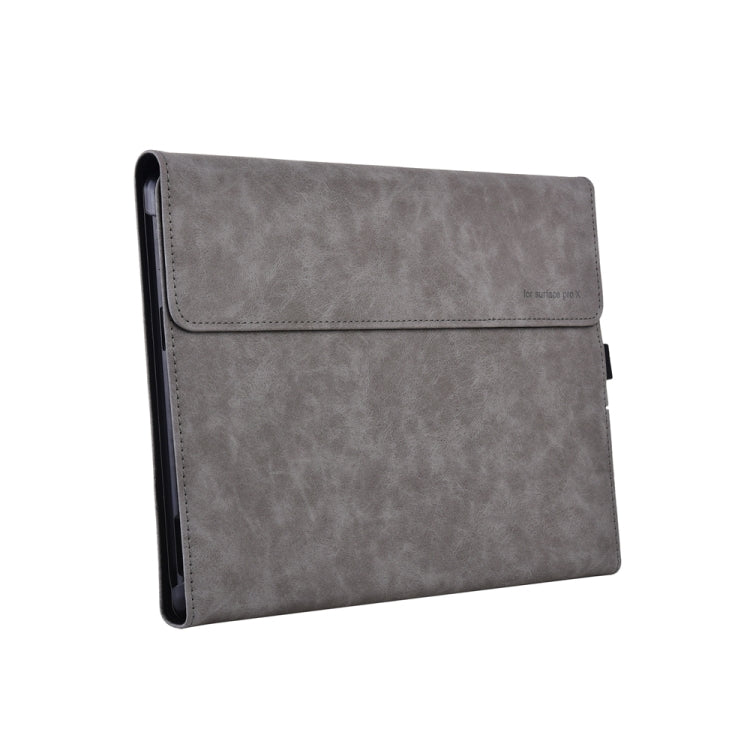 13 inch Leather Tablet Protective Case For Microsoft Surface Pro X, Color: Light Gray + Power Bag by bashfashion
