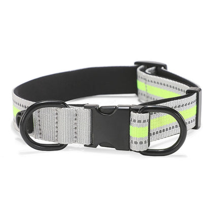 Dog Reflective Nylon Collar, Specification: S(Black buckle green) by bashfashion
