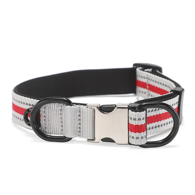 Dog Reflective Nylon Collar, Specification: M(Silver buckle red) by bashfashion