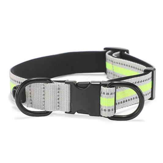 Dog Reflective Nylon Collar, Specification: M(Black buckle green) by bashfashion