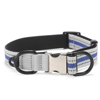 Dog Reflective Nylon Collar, Specification: M(Silver buckle blue) by bashfashion