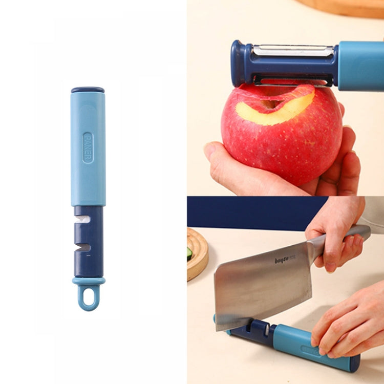 2 in 1 Stainless Steel Peeler Tungsten Steel Sharpener(Blue) by bashfashion