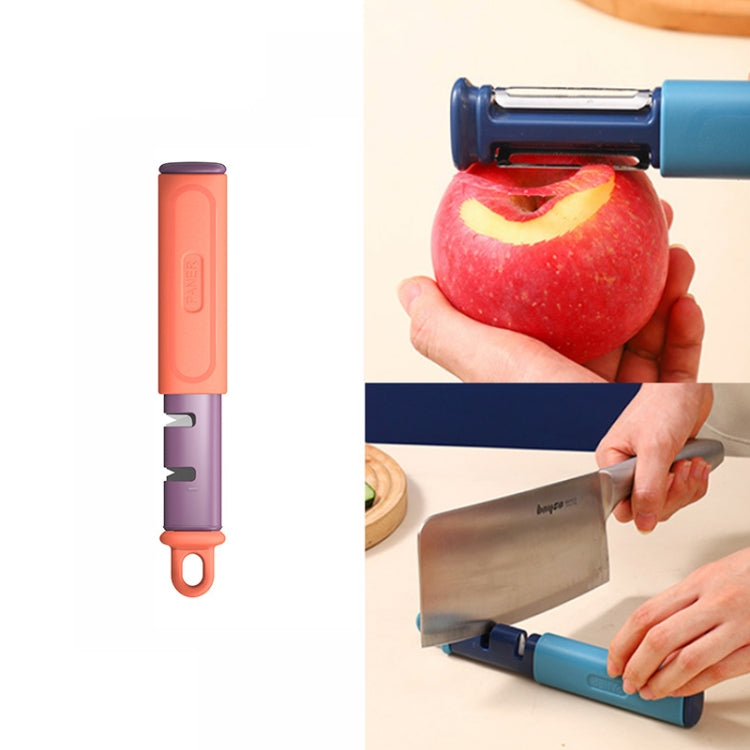 2 in 1 Stainless Steel Peeler Tungsten Steel Sharpener(Orange) by bashfashion