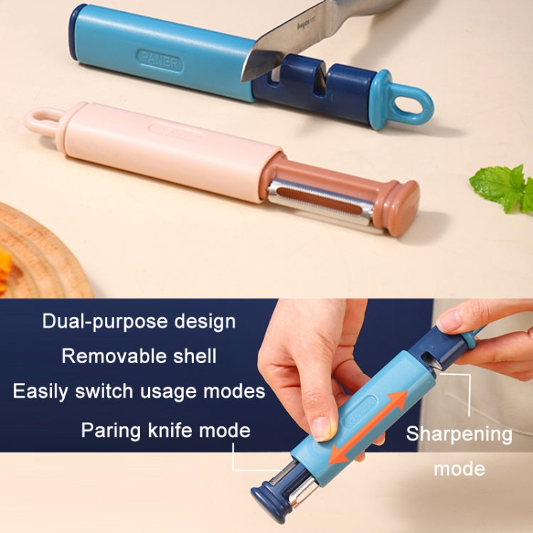 2 in 1 Stainless Steel Peeler Tungsten Steel Sharpener(Blue) by bashfashion