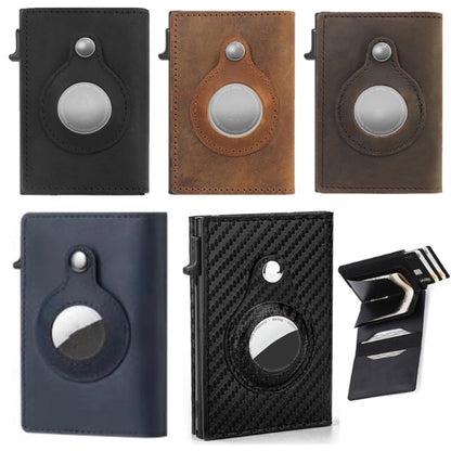 Anti-Theft Positioning Wallet Men Card Holder Mini Wallets For Airtag(Cowhide Carbon Fiber) by bashfashion